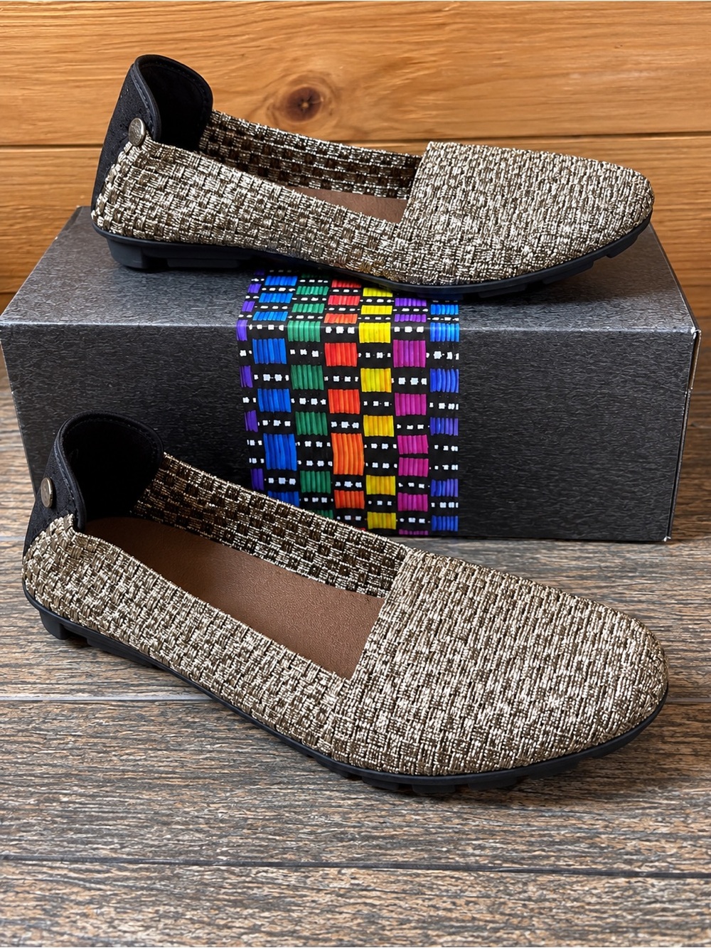 Bernie mev catwalk Women’s Metallic Tweed Slip-On Flats - retail $73.95